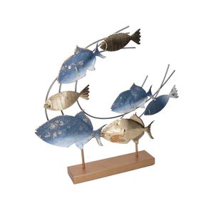 Image of Decorazione metallo pesci oro azzurro cm61x8,9h55,9