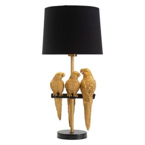Image of Lampada da tavolo con pappagalli dorati, paralume nero diam 30x62.5cm