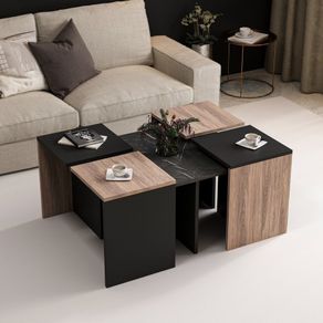 Image of Set tavolini da salotto Owentav nero e noce nucleo effetto marmo