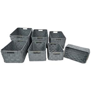 Image of Gray polyester drawer 17 wmetal handles cm38x28h21 - Gray polyester drawer 1-7 w-metal handles cm38x28h21
