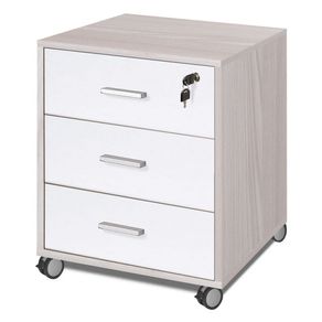 Image of White elm threedrawer office chest of drawers with wheels 50x41x h70 cm - White Elm three-drawer office chest of drawers with wheels 50x41x h70 cm