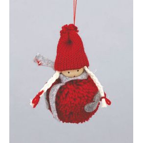 Image of Dispbimba cm12 corpo sfera rossa pon pon csciarpa e guanti grigi decorazione di natale - Disp.Bimba Cm.12 Corpo Sfera Rossa Pon Pon C/Sciarpa E Guanti Grigi decorazione di Natale