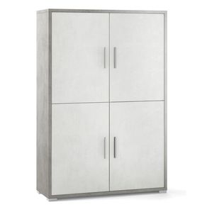 Image of Fourdoor sideboard with four shelves in white cement wood 108x41x h161 cm - Four-door sideboard with four shelves in White Cement wood 108x41x h161 cm