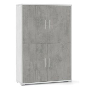 Image of Fourdoor sideboard with four shelves in cement white wood 108x41x h161 cm - Four-door sideboard with four shelves in Cement White wood 108x41x h161 cm