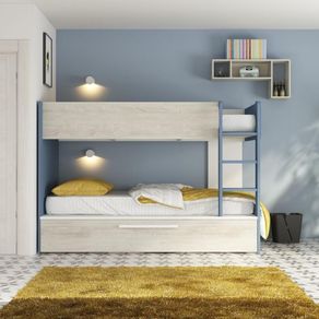 Image of Cameretta con letto a castello con letto estraibile colore bianco consumato e azzurro reversibile