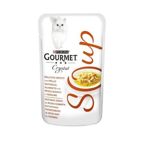 Image of Gourmet crystal soup con pollo pesce bianco e verdure purina 40 grammi - Gourmet Crystal Soup con pollo, pesce bianco e verdure Purina 40 grammi