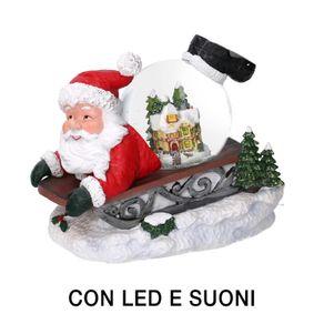 Image of Santa claus sleigh resin led glass ball with music cm195x125h18 - Santa Claus sleigh resin led glass ball with music cm19,5x12,5h18