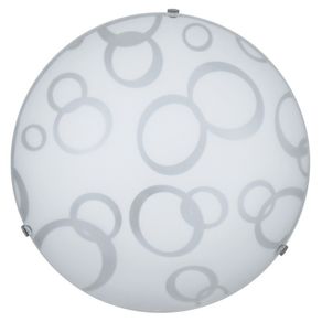 Image of Plafoniera in vetro bianco decorato con cerchi ganci trasparenti diam30 cm - Plafoniera in vetro bianco decorato con cerchi ganci trasparenti diam.30 cm