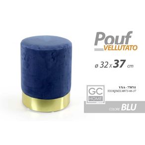Image of Pouf arredo design blu velluto con oro cm 32 x 37 h