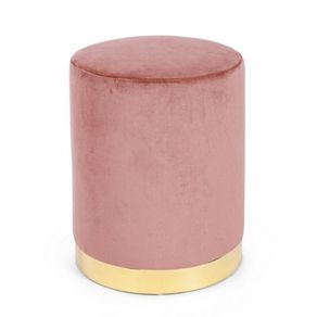 Image of Pouf in velluto rosa antico lucilla diametro 35x h40 cm - Pouf in velluto Rosa Antico LUCILLA diametro 35x h40 cm