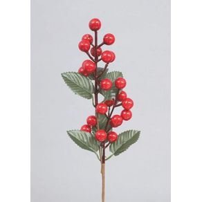 Image of Rametto pvc cm35h decbacche rosse e foglie decorazione di natale - Rametto Pvc Cm.35H Dec.Bacche Rosse E Foglie decorazione di Natale