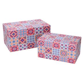 Image of Rectangular multicolor patterned faux leather box 12 cm30x18h15 - Rectangular multicolor patterned faux leather box 1-2 cm30x18h15