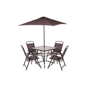 Image of Set 6pz 4 sedie tavolo e ombrellone e ombrellone grigio165x65x112 - Set 6Pz 4 sedie tavolo e ombrellone e Ombrellone Grigio165X65X112