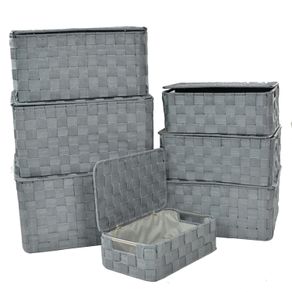 Image of Rectangular gray polyester box 17 with metal handles cm40x30h215 - Rectangular gray polyester box 1-7 with metal handles cm40x30h21,5