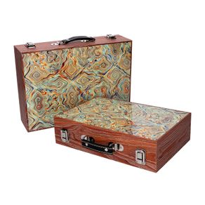 Image of Green wooden suitcase box 12 with brown border cm34x93h24 - Green wooden suitcase box 1-2 with brown border cm34x9,3h24