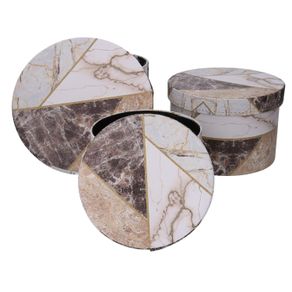 Image of Round marble ecoleather box 13 cm ø27h18 - Round marble eco-leather box 1-3 cm ø27h18