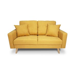 Image of Divano 2 posti in tessuto vellutato giallo piedi in legno mod. Chloe DI2P-CH16FBC-PL