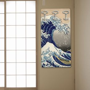 Image of Attaccapanni a 5 ganci in legno stampato hokusai - Attaccapanni a 5 Ganci in Legno Stampato Hokusai