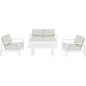 Image of Salotto da giardino con poltrone, divanetto e tavolino in alluminio bianco modello Bars