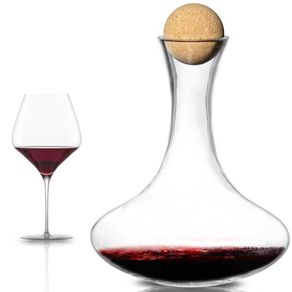 Image of Decanter in vetro soffiato per vino capacità 11 lt con tappo in sughero naturale - Decanter In Vetro Soffiato Per Vino Capacità 1,1 LT Con Tappo in Sughero Naturale