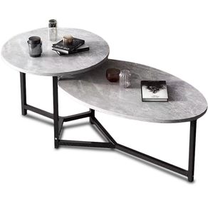 Image of Tavolino basso da caffè 2 ripiani luxury effetto marmo grigio tavolo da salotto - Tavolino Basso da Caffè 2 Ripiani Luxury Effetto Marmo Grigio Tavolo da Salotto