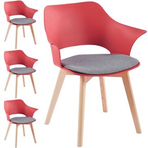 Image of Set 4 sedie da pranzo rosso poltrona ufficio casa seduta tessuto a quadretti - Set 4 Sedie da Pranzo Rosso Poltrona Ufficio Casa Seduta Tessuto a Quadretti