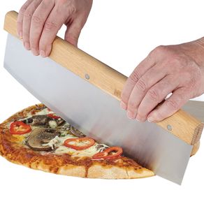 Image of Taglierina taglia pizza robusto con manico in legno antibatterico lama acciaio - Taglierina Taglia Pizza Robusto con Manico in Legno Antibatterico Lama Acciaio