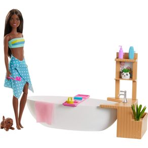 Image of Barbie wellness playset vasca da bagno con bambola afroamericana idea regalo - Barbie Wellness Playset Vasca da Bagno con Bambola Afroamericana Idea Regalo