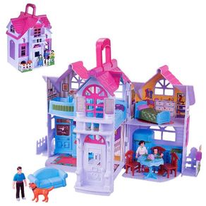 Image of Casa delle bambole giocattolo bambini portatile 3 personaggi e accessori gioco - Casa delle Bambole Giocattolo Bambini Portatile 3 Personaggi e Accessori Gioco