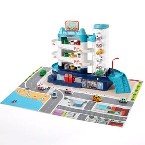 Image of Garage giocattolo a 3 livello per bambini con rampa auto e ascensore manuale - Garage Giocattolo a 3 Livello per Bambini con Rampa Auto e Ascensore Manuale