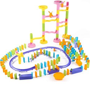 Image of Playset domino 188pz con tasselli mattoncini percorso e accessori gioco bambini - Playset Domino 188pz con Tasselli Mattoncini Percorso e Accessori Gioco Bambini