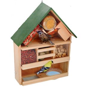 Image of Mangiatoia per uccelli giardino casetta uccellini hotel api 3 piani in legno xl