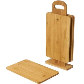 Image of Set 4 taglieri vassoi in legno bambu 23x14cm con supporto da tavola per cucina - Set 4 taglieri Vassoi in Legno Bambu 23x14cm con Supporto da Tavola per Cucina