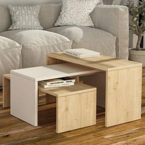 Image of Tavolino caffe divano salotto rettangolare 3pz design moderno legno quercia - Tavolino Caffe Divano Salotto Rettangolare 3Pz Design Moderno Legno Quercia