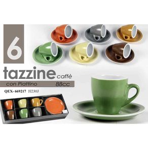 Image of Servizio set 6 tazzine da caffe tazzina in ceramica con piattino multicolor 88ml - Servizio Set 6 Tazzine da Caffe Tazzina in Ceramica con Piattino Multicolor 88ml