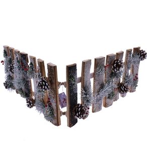 Image of Steccato natalizio in legno innevato con decori pigne 50x25cm decorazione natale - Steccato Natalizio in Legno Innevato con Decori Pigne 50x25cm Decorazione Natale
