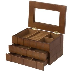 Image of Portagioie legno marrone scatola organizer porta gioielli 2 cassetti 1 ripiano - Portagioie Legno Marrone Scatola Organizer Porta Gioielli 2 Cassetti 1 Ripiano