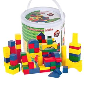 Image of Playset costruzioni in legno 100 mattoncini giocattolo bambini gioco educativo - Playset Costruzioni in Legno 100 Mattoncini Giocattolo Bambini Gioco Educativo