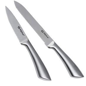Image of Set 2 coltelli da cucina coltello con lama seghettata e liscia in acciaio inox - Set 2 Coltelli da Cucina Coltello con Lama Seghettata e Liscia in Acciaio Inox