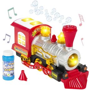Image of Trenino locomotiva spara bolle sapone giocattolo bambini luci suoni a batteria - Trenino Locomotiva Spara Bolle Sapone Giocattolo Bambini Luci Suoni a Batteria