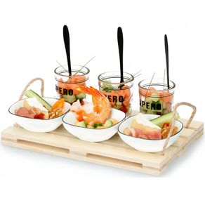 Image of Set aperitivo antipasto mini pallet bicchieri ciotole ceramica piatti da portata - Set Aperitivo Antipasto Mini Pallet Bicchieri Ciotole Ceramica Piatti da Portata
