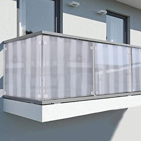 Image of Frangivista copertura tenda balcone 075x6 m a righe bianche e grigie coprente - Frangivista Copertura Tenda Balcone 0,75x6 M a Righe Bianche e Grigie Coprente