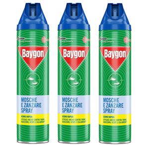 Image of 3 x baygon mosche e zanzare azione rapida promo pack 3 insetticida spray 400ml - 3 x Baygon Mosche e Zanzare Azione Rapida Promo Pack 3 Insetticida Spray 400ml