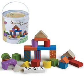 Image of Playset costruzioni in legno 50 mattoncini varie forme giocattolo bambini - Playset Costruzioni in Legno 50 Mattoncini Varie Forme Giocattolo Bambini