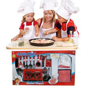 Image of Set Da Cucina Per Bambini Con Fornello Cappello Chef Stoviglie E 17 Accessori