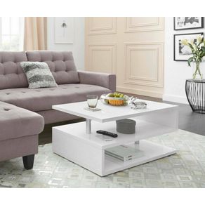 Image of Tavolino da salotto Dcambias, Tavolino soggiorno, Mobile portaoggetti basso, Tavolino da caffè, 90x55h41 cm, Bianco lucido