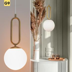Image of Lampada moderna pendente bronzo LED G9 luce sospensione lampadario globo sfera vetro illuminazione tavolo cucina soggiorno 230V