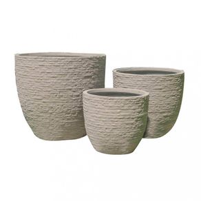 Image of Set di 3 vasi da giardino in fibra di argilla cm 44x44x39 dudley colore beige - Set di 3 vasi da Giardino in Fibra di argilla cm 44x44x39 - DUDLEY Colore: Beige