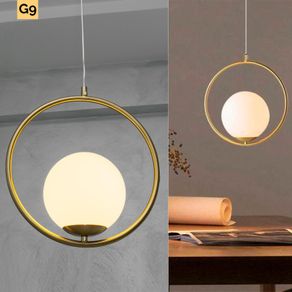 Image of Lampadario bronzo sospensione LED cerchio pendente G9 paralume globo vetro luce tavolo cucina soggiorno ristorante 230V