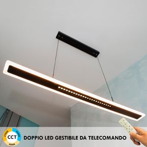 Image of Lampadario moderno ufficio lampada pendente LED 70W CCT doppio LED con telecomando luce dimmerabile sospensione studio 230V NERO